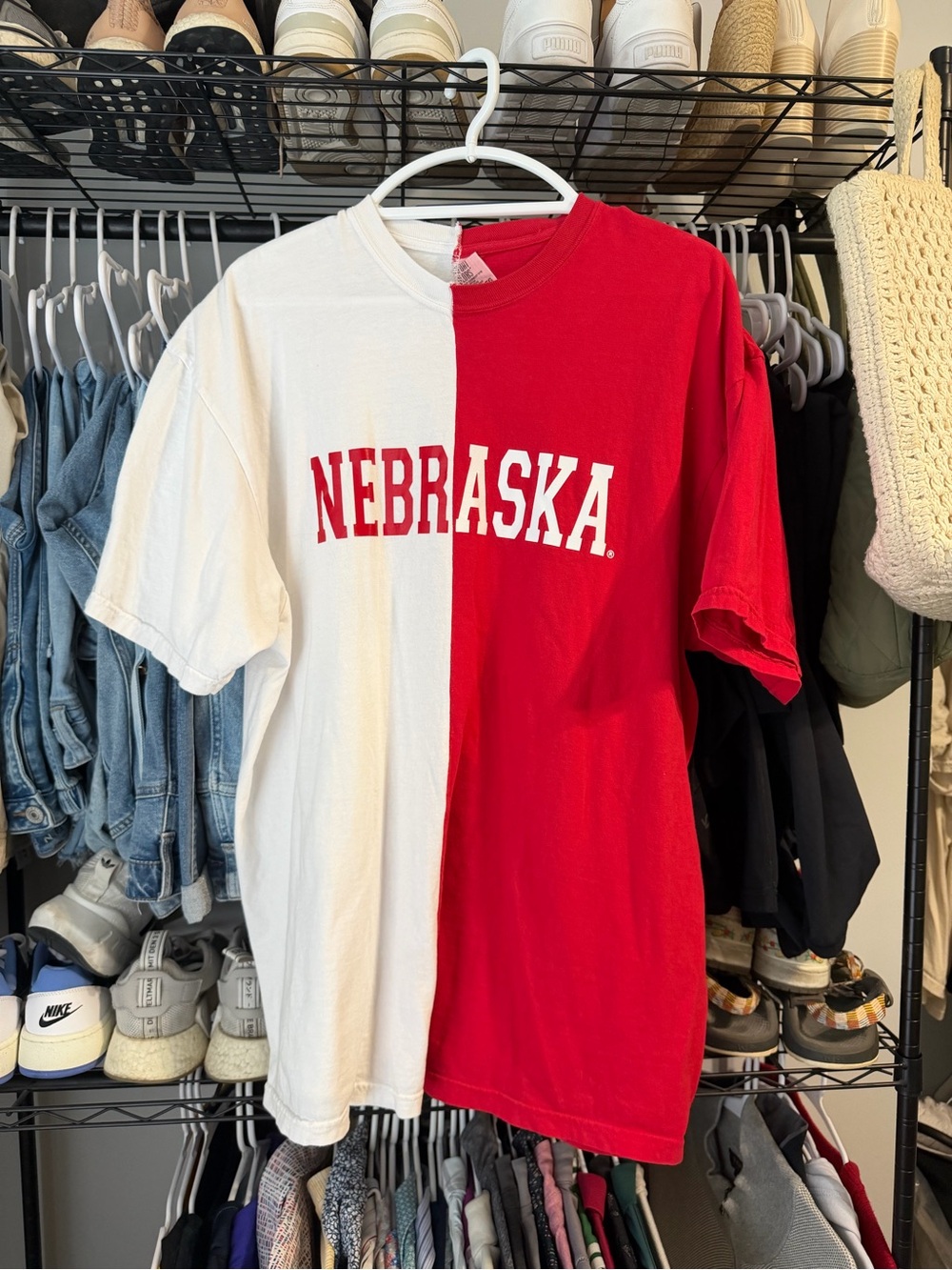 nebraska split red and white tee